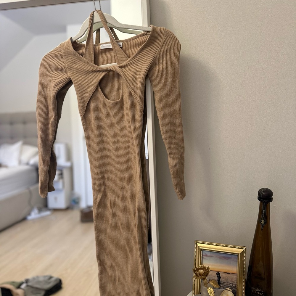 Bershka Tan Ribbed Dress